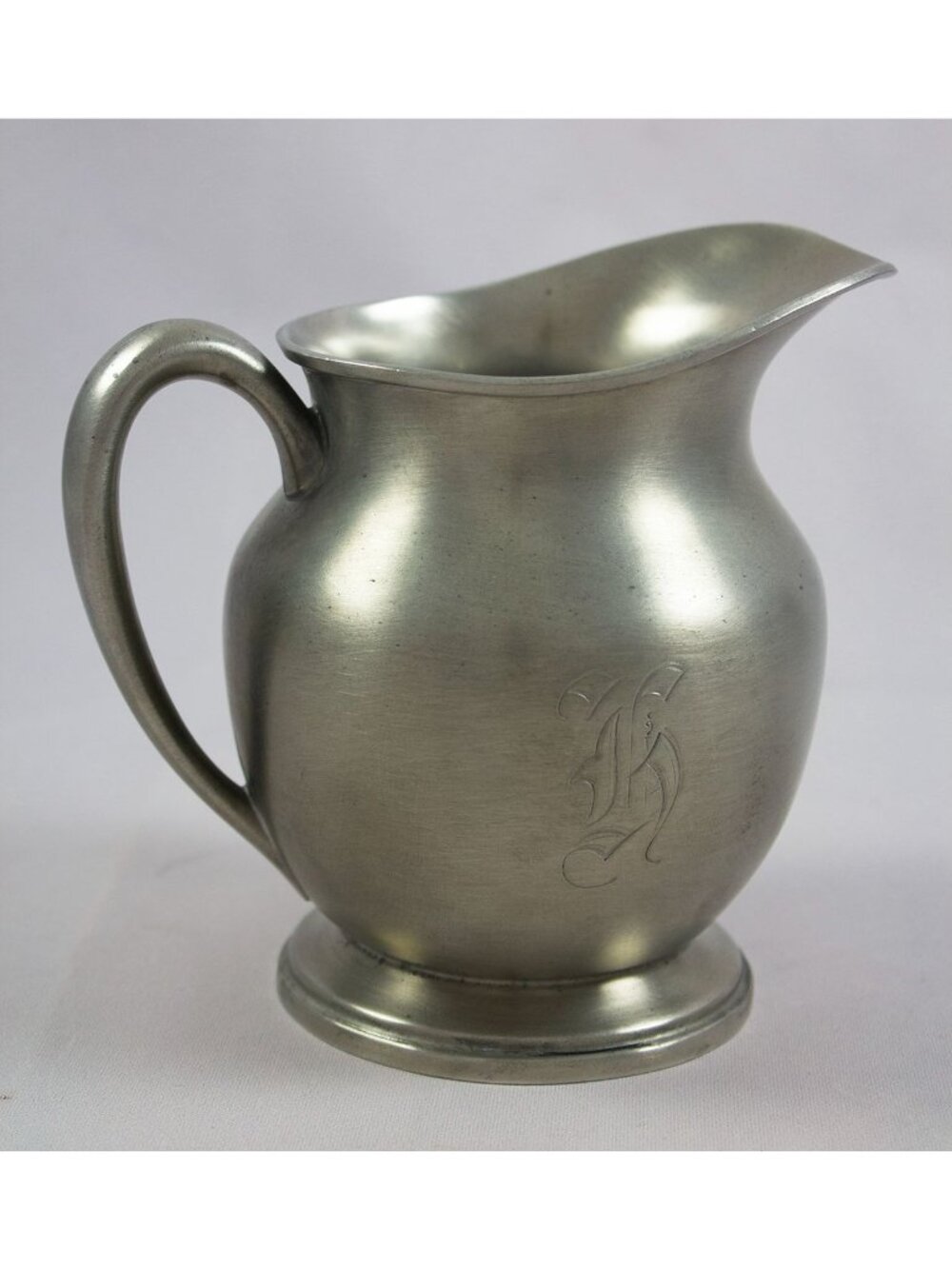BRS Bernard Rice Sons Small Pewter Cream Pitcher B212 5" Tall c. 1910 Monogram